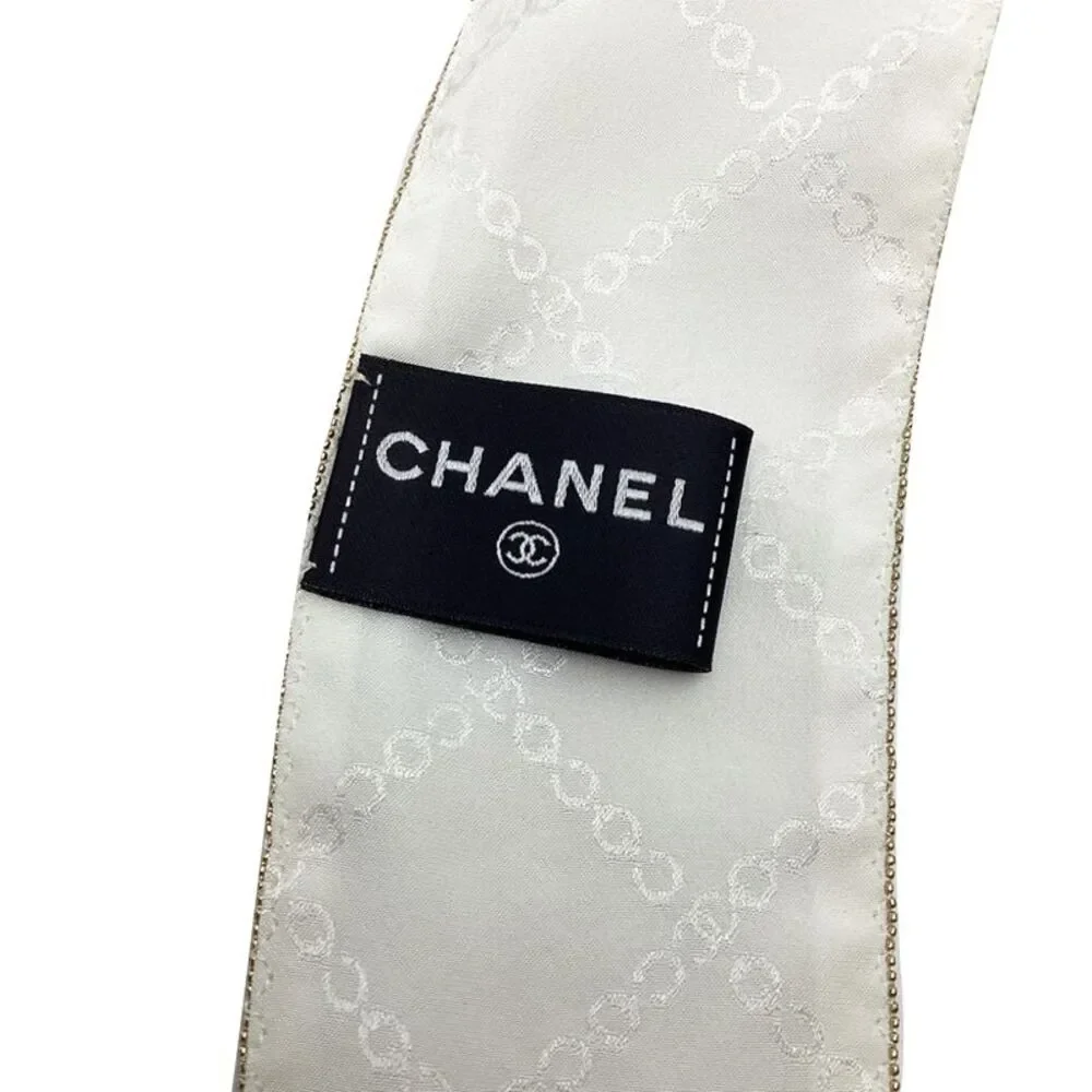 Chanel Chain-Link Printed Twill Scarf in White Silk